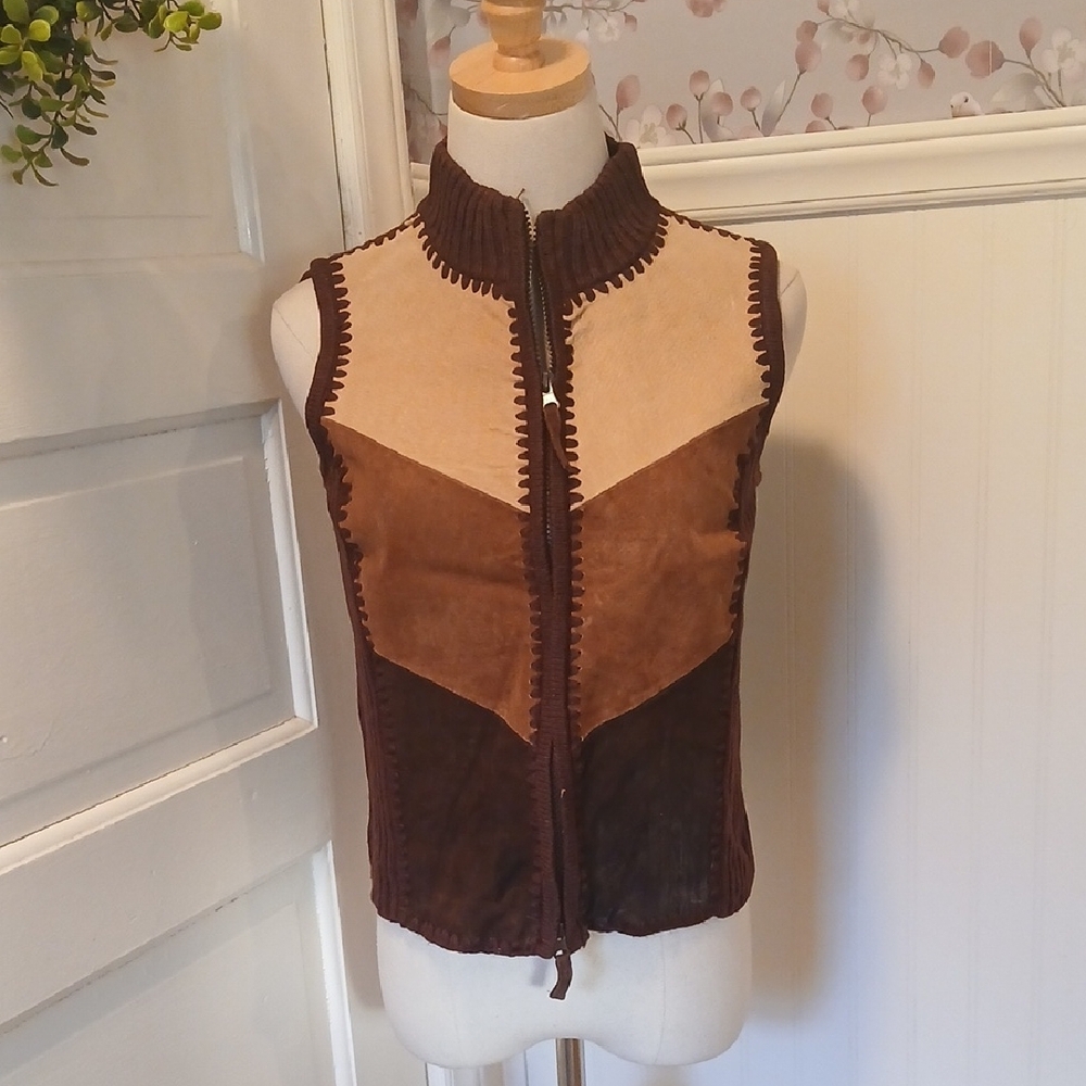 Vintage Two-Tone Brown Suede Vest
